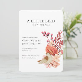 Convite Minimalist Boho Flower Tiny Bird Baby Shower  