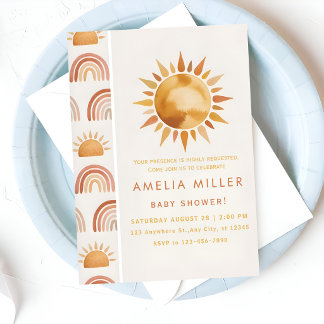 Convite Minimalist Boho Rainbow Baby Shower