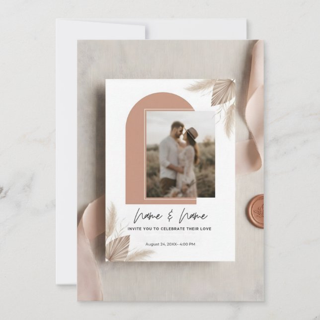 Convite Minimalist boho wedding invitation with photo (Frente)