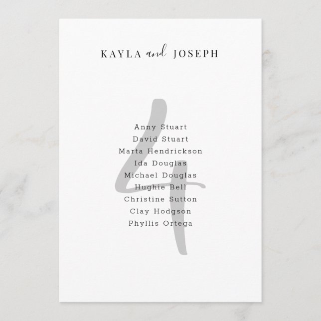 Convite Minimalist Bold Wedding Table Number 4 Card (Frente)
