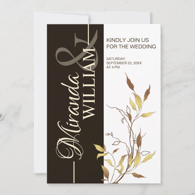 Convite Minimalist Botanical Brown Wedding Invitation (Frente)