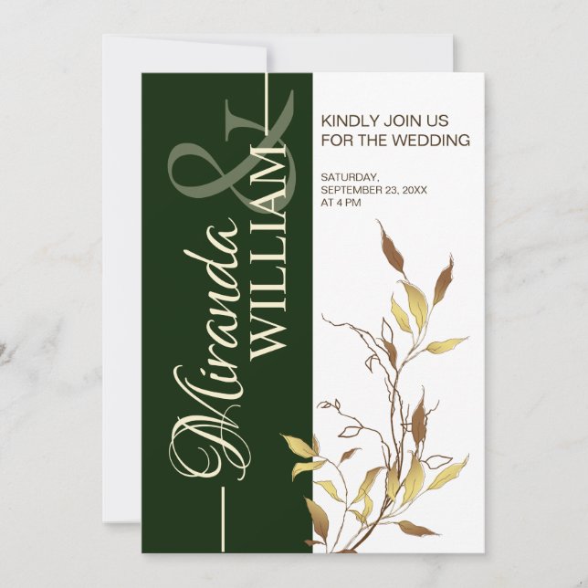 Convite Minimalist Botanical Green Wedding Invitation (Frente)