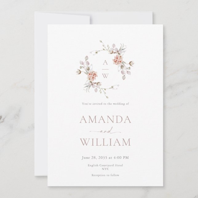 Convite Minimalist Botanical Monogram Invitation (Frente)