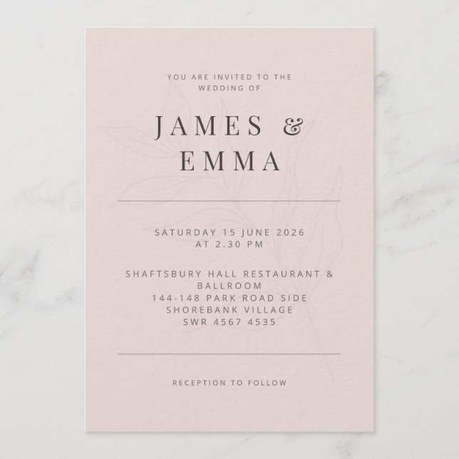 Convite Minimalist Botanical |Warm Blush (Frente)