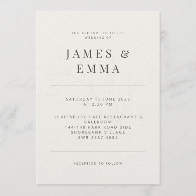 Convite Minimalist Botanical | Warm White (Frente)