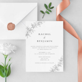 Convite Minimalist Botanical Wedding Elegant Black White