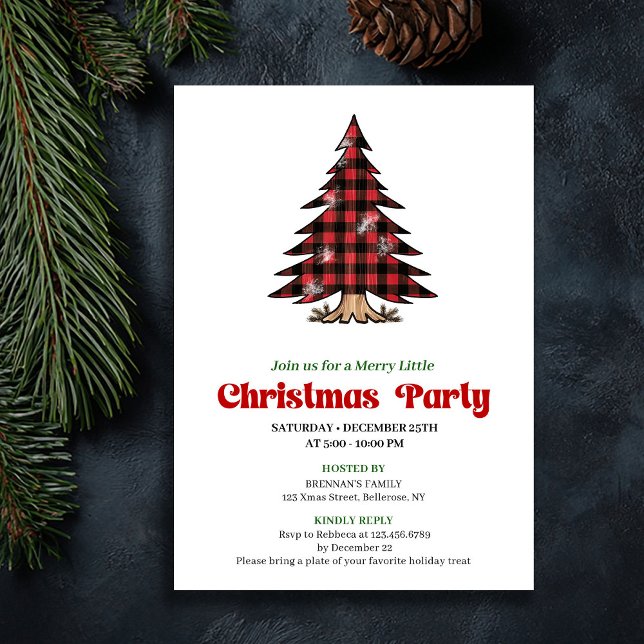 Convite Minimalist Buffalo Check Christmas Party Invite (Minimalist Buffalo Check Christmas Party Invite)