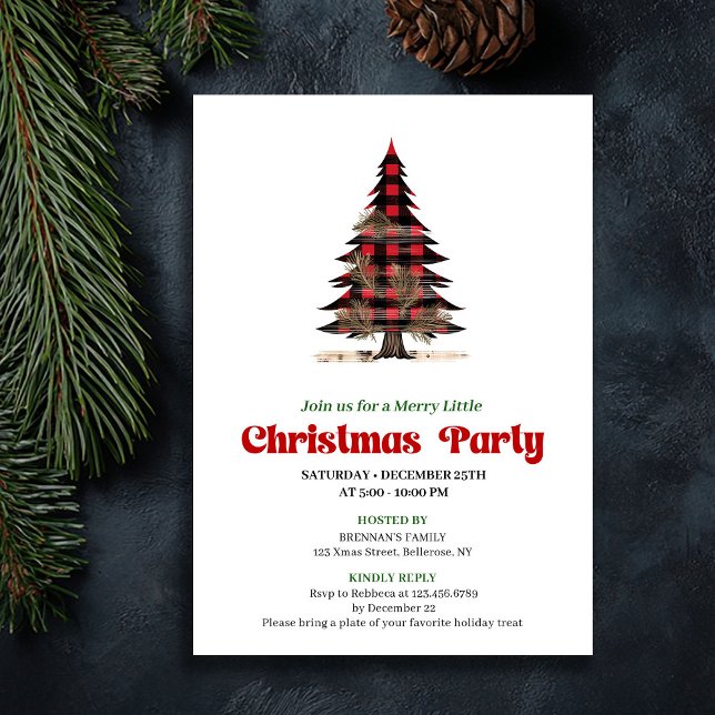 Convite Minimalist Buffalo Christmas Tree Editable Invites (Minimalist Buffalo Christmas Tree Editable Invite)