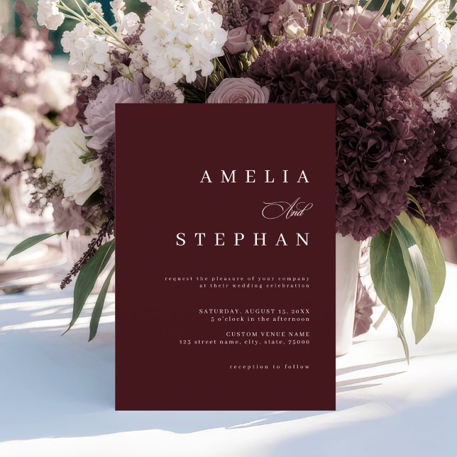 Convite Minimalist Burgundy Elegant Stylish Wedding (Criador carregado)