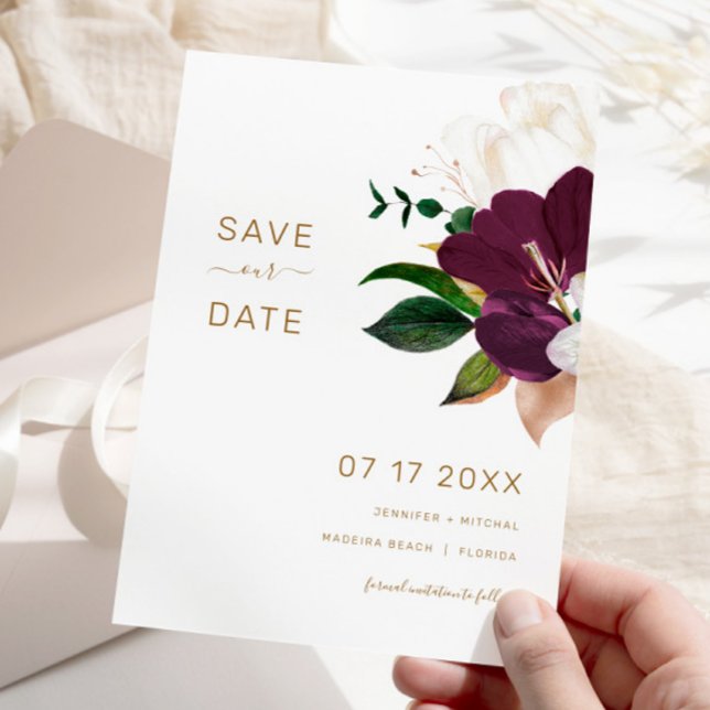 Convite Minimalist Burgundy & Gold SAVE THE DATE (Criador carregado)