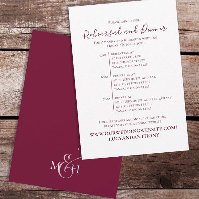 Convite Minimalist Burgundy Rehearsal Dinner Timeline  (Criador carregado)