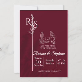 Convite Minimalist Burgundy & White Birds Wedding Invite