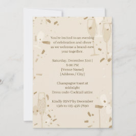 Convite Minimalist Champagne New Year’s Eve Invitation