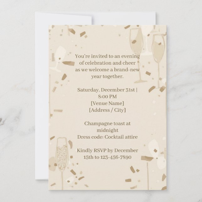 Convite Minimalist Champagne New Year’s Eve Invitation (Frente)