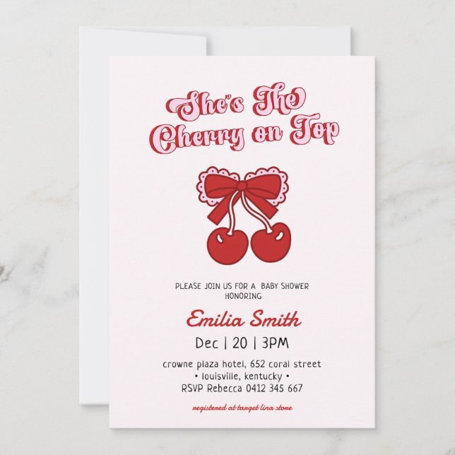 Convite Minimalist Cherry on Top hand drawn  Baby Shower  (Frente)