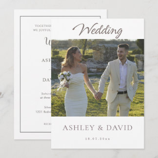 Convite Minimalist Chic Front Photo Modern Script Wedding
