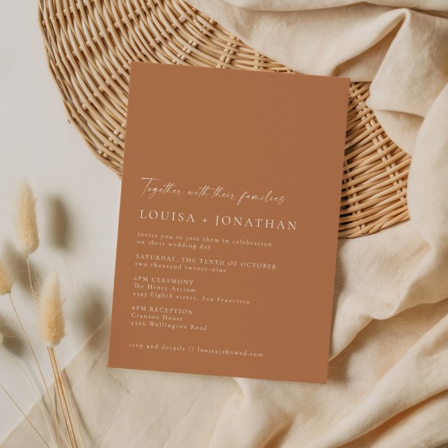 Convite Minimalist Chic Terracotta Script Photo Wedding (Criador carregado)