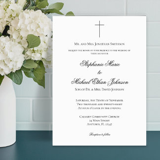 Convite MINIMALIST Christian Cross Formal Church Wedding