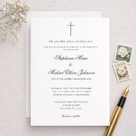Convite MINIMALIST Christian Cross Formal Church Wedding