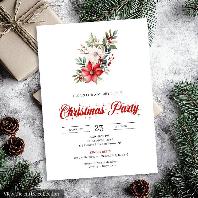 Convite Minimalist Christmas Bouquet Red White Invitation (Minimalist Christmas Bouquet Red White Invitation)