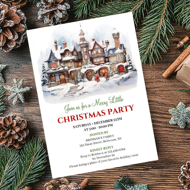 Convite Minimalist Christmas village cozy winter scene  (Minimalist Christmas village cozy winter scene invite)