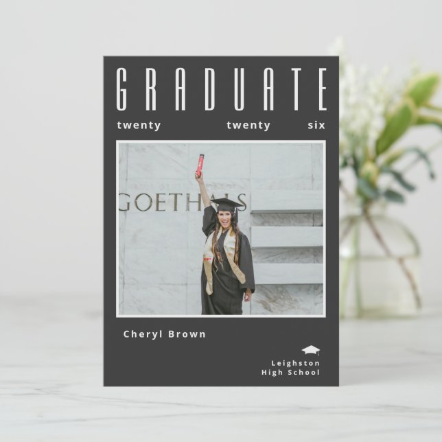 Convite Minimalist class of 2026 Photo Graduation  (Em pé/Frente)