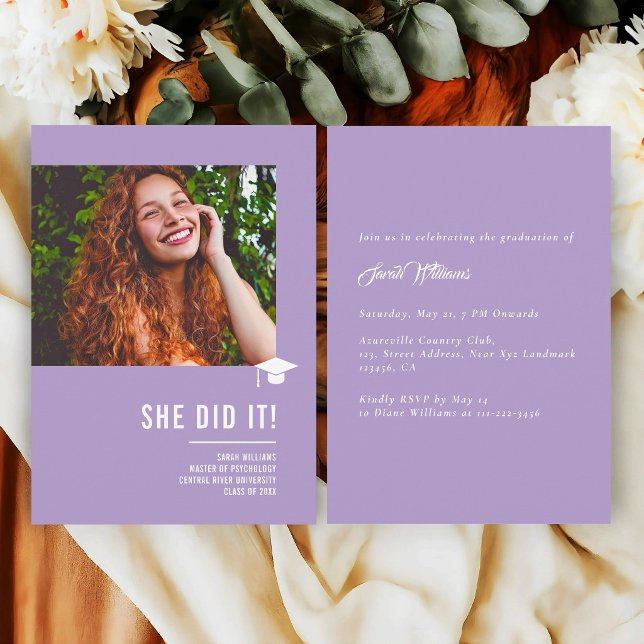 Convite Minimalist Classic Elegant Lavender Graduation (Criador carregado)