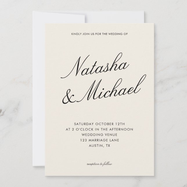 Convite Minimalist Classy Black and Ivory Wedding (Frente)
