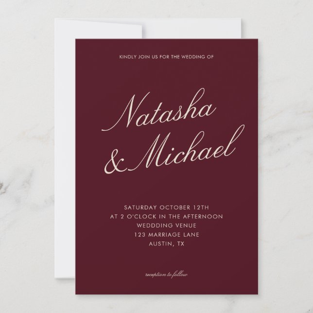 Convite Minimalist Classy Burgundy Wedding (Frente)