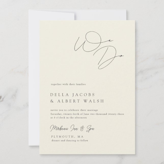 Convite Minimalist Classy Calligraphy Ivory Wedding (Frente)