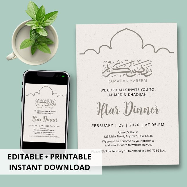 Convite Minimalist Clean Line Art Ramadan Iftar Invitation (Criador carregado)