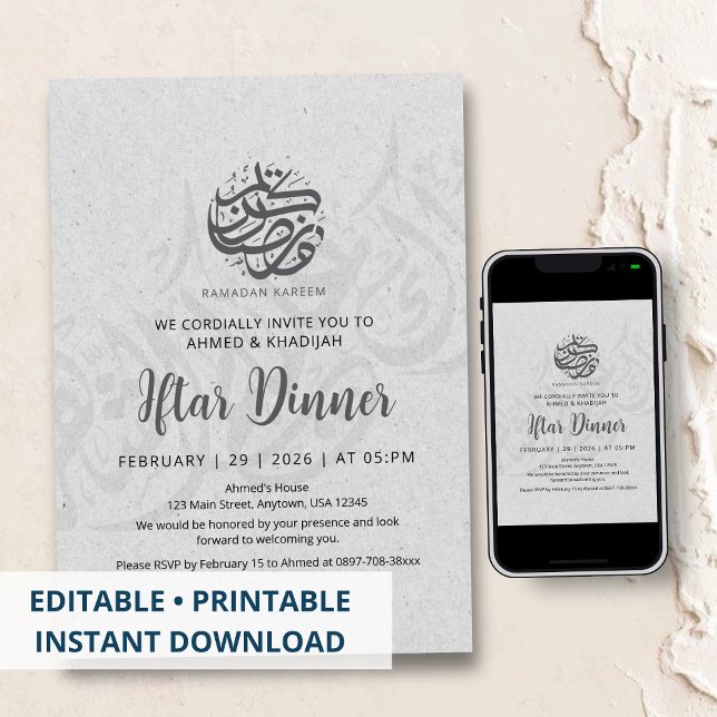 Convite Minimalist Clean Paper Texture Iftar Invitation (Criador carregado)