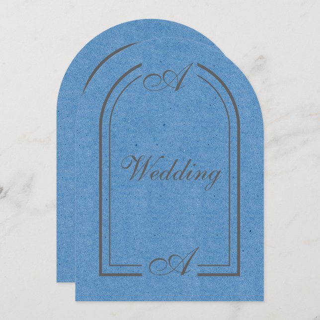 Convite Minimalist Cobalt Blue and Gray Arch Wedding (Frente/Verso)