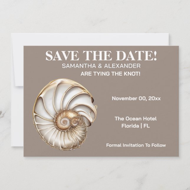 Convite Minimalist Conch Shell Save The Date Card (Frente)