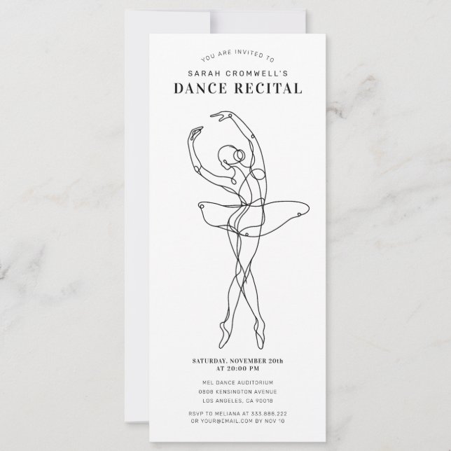 Convite Minimalist Dance Recital Elegant Ballerina (Frente)