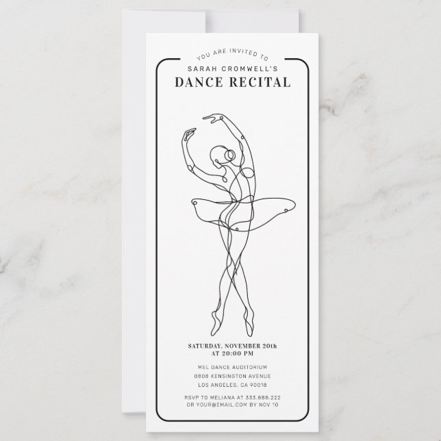 Convite Minimalist Dance Recital Ticket Style (Frente)