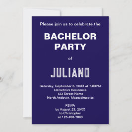 Convite Minimalist Dark Blue Bachelor Party Invitation
