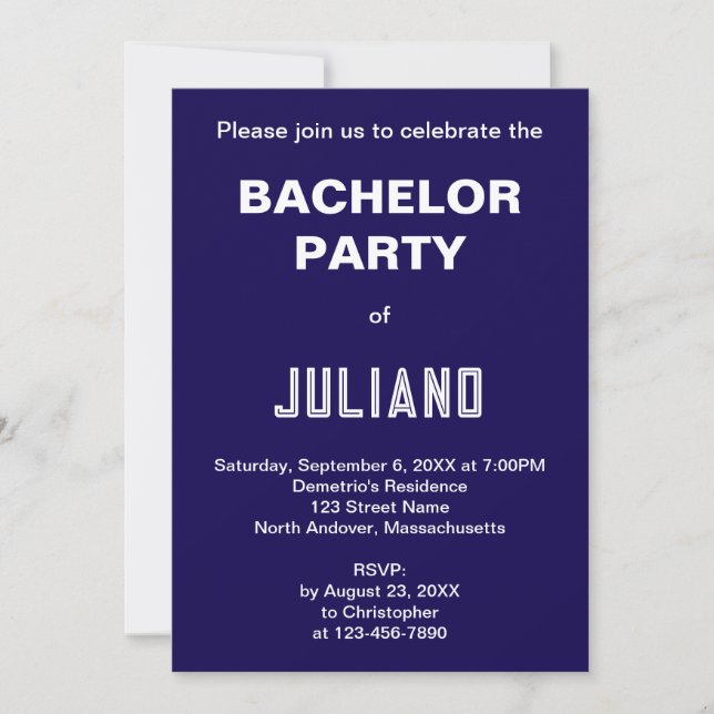Convite Minimalist Dark Blue Bachelor Party Invitation (Frente)