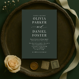 Convite Minimalist Dark Moody Green Wedding Invitation
