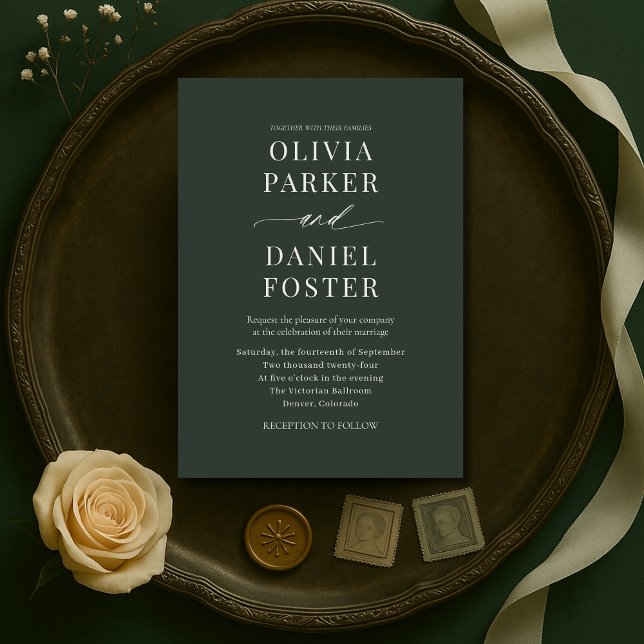 Convite Minimalist Dark Moody Green Wedding Invitation (Criador carregado)