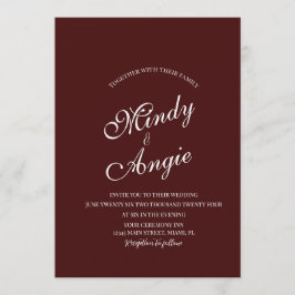 Convite Minimalist Deep Burgundy Script Wedding