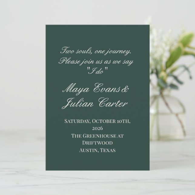 Convite  Minimalist Deep Emerald & Warm White Wedding  (Em pé/Frente)