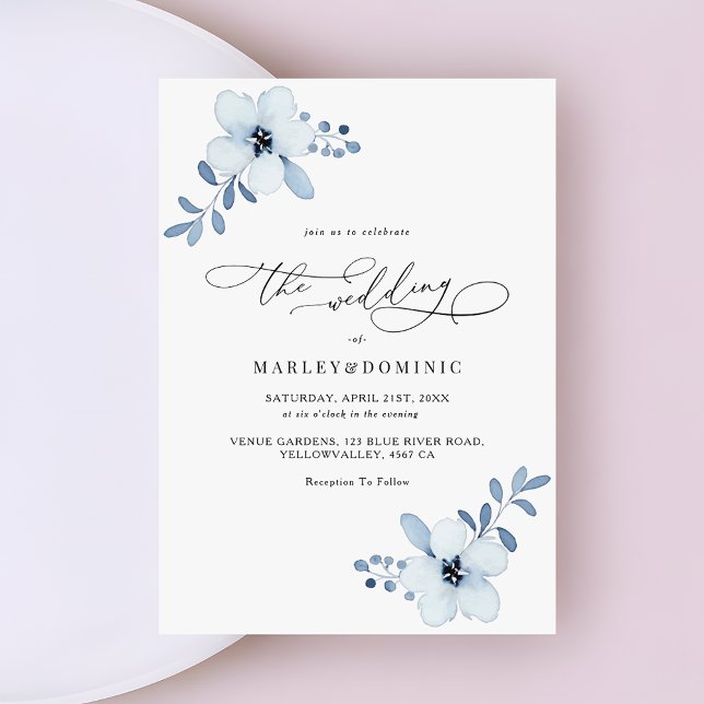 Convite Minimalist Dusty Blue Floral Boho Wedding (Criador carregado)