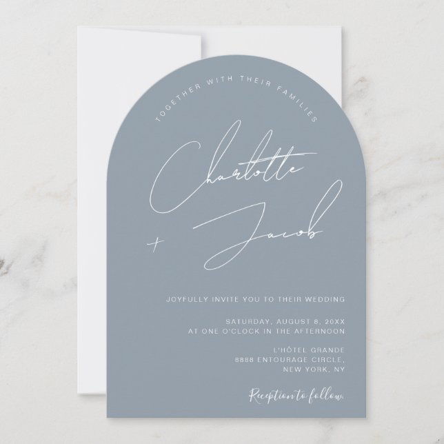 Convite Minimalist Dusty Blue Modern Arch Wedding (Frente)