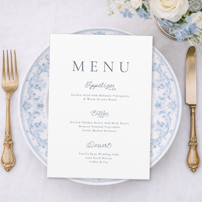Convite Minimalist Dusty Blue Wedding Menu Card (Criador carregado)