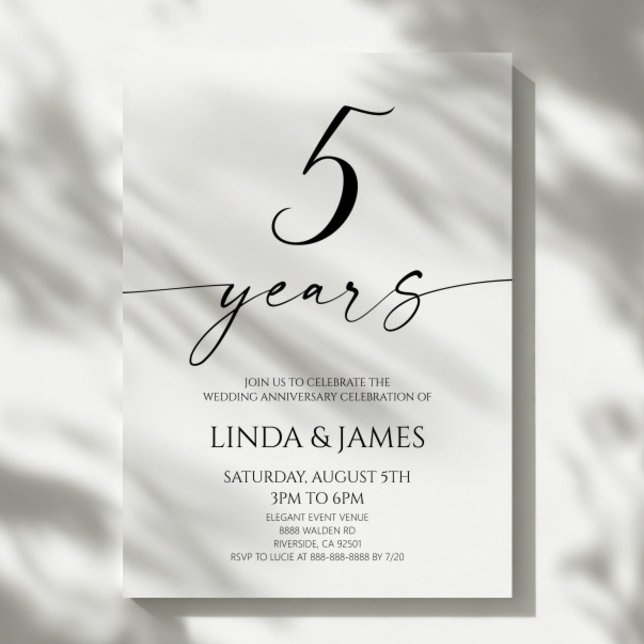 Convite Minimalist Elegant 5th Wedding Anniversary (Criador carregado)