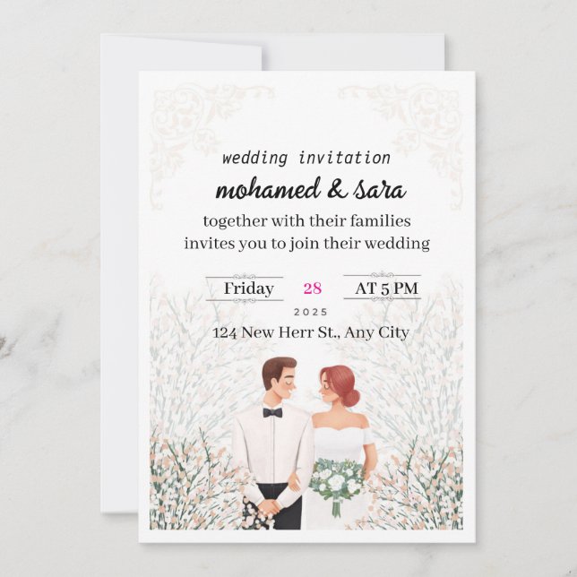 Convite Minimalist Elegant Wedding Invitation & RSVP (Frente)