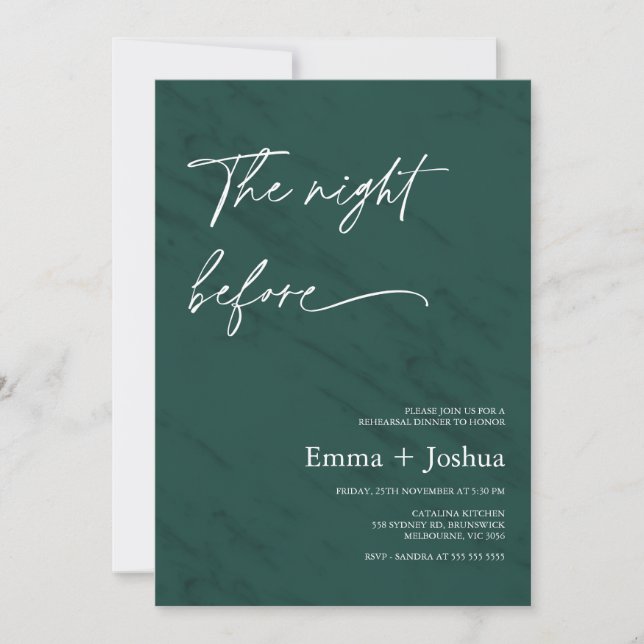 Convite Minimalist Emerald Green Photo Rehearsal Dinner  (Frente)