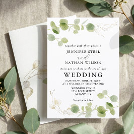 Convite Minimalist Eucalyptus Green Foliage Classy Wedding
