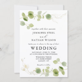 Convite Minimalist Eucalyptus Green Foliage Classy Wedding